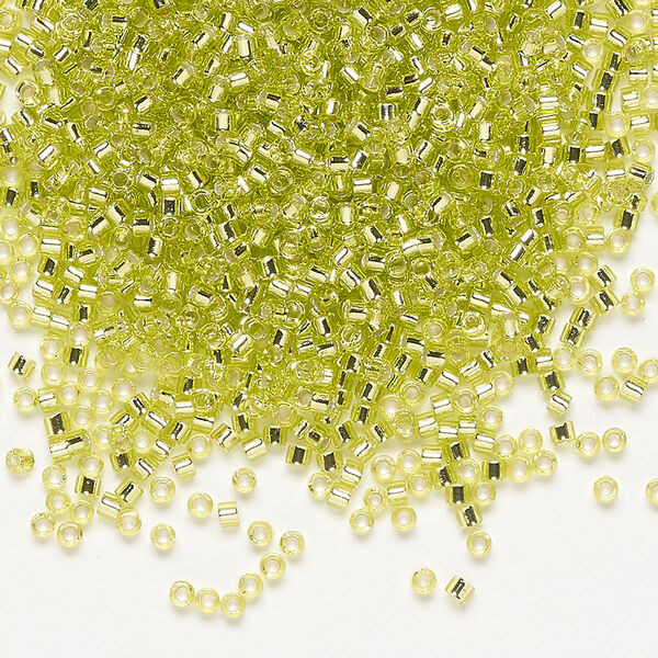Seed bead, Delica®, glass, pkg/250g, #11 round, transparent silver-lined chartreuse (DB-0147). image number 0