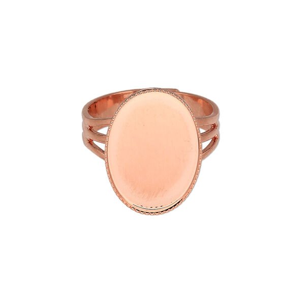 Ring, copper-plated brass, 19x14mm with 18x13mm oval setting, adjustable from size 7-10. Sold per pkg of 6. image number 0
