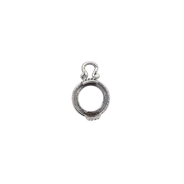 Drop, antiqued sterling silver, 9mm round with marquise design and open back with 8mm 2-prong round cabochon setting. Sold individually. image number 0