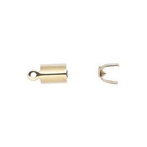 Cord end, fold-over, gold-finished brass, 8x5.5mm with 5mm inside diameter. Sold per pkg of 20.