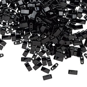 Seed bead, TILA®, glass, pkg/250g, 5x2.3mm half tila rectangle, opaque black, (HTL-401).