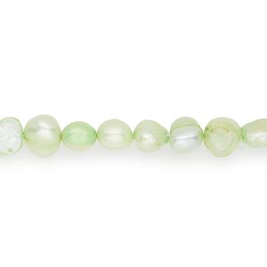 Pearl, cultured freshwater (dyed), aloe green, 5-6mm flat-sided potato, D grade, Mohs hardness 2-1/2 to 4. Sold per 15-inch strand.
