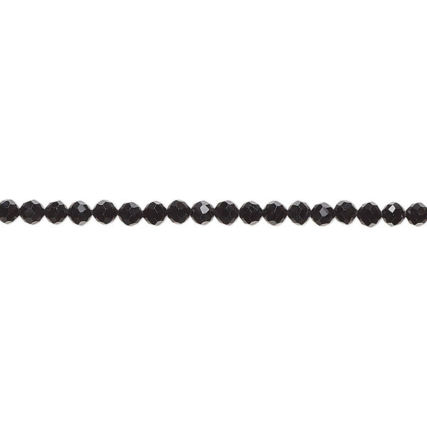Bead, black spinel (natural), 2.5mm hand-cut faceted round, B grade, Mohs hardness 8. Sold per 13-inch strand, approximately 180 beads. image number 0