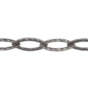 Chain 1pkg1 silver-plated marquise, 8mm hammered,  antique brass 5 foot unfinished
