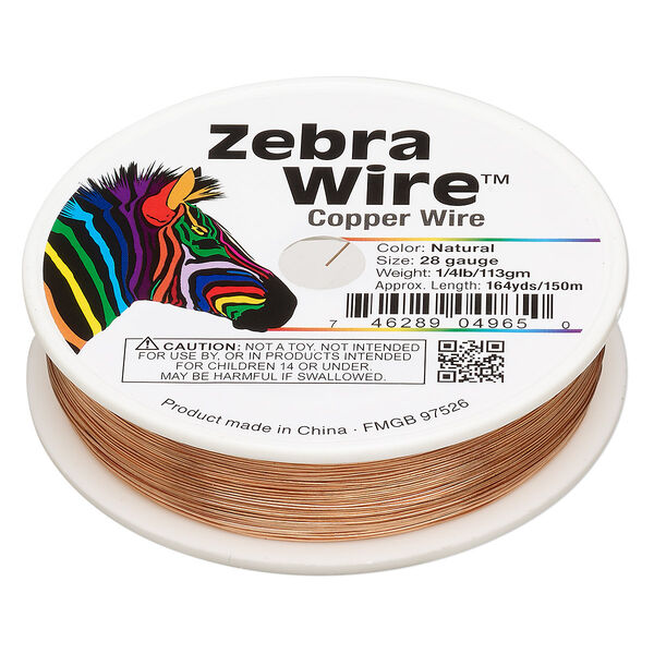 Wire, Zebra Wire™, natural copper, round, 28 gauge. Sold per 1/4-pound spool, approximately 164 yards. image number 0