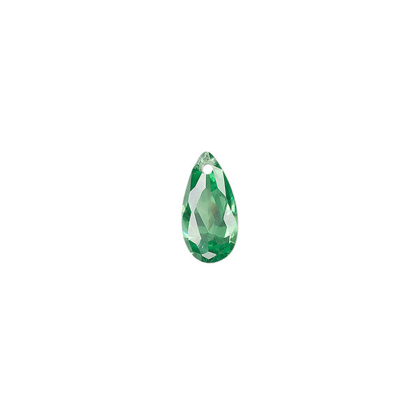 Drop, cubic zirconia, emerald green, 12x6mm hand-faceted teardrop, Mohs hardness 8-1/2. Sold per pkg of 2. image number 0