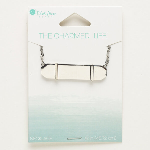 Necklace, silver-finished "pewter" (zinc-based alloy) and steel, 41x10mm rectangle, 18 inches with lobster claw clasp. Sold individually. image number 0