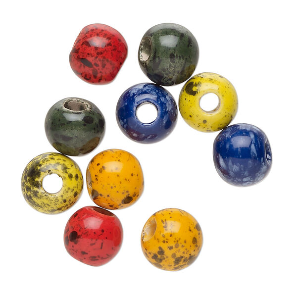 Bead mix, glazed ceramic, mixed colors, 8mm round with hand-painted splatter design. Sold per pkg of 10. image number 0