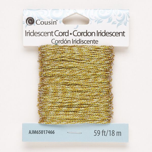 Cord, nylon, iridescent gold, 1mm round. Sold per 59-foot pkg. image number 0