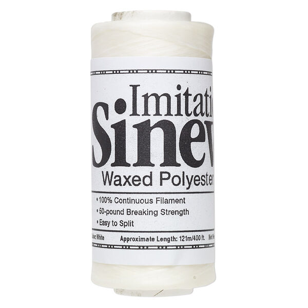 Cord, imitation sinew and waxed polyester, white, 2mm diameter, 50-pound test. Sold per 400-foot spool. image number 0