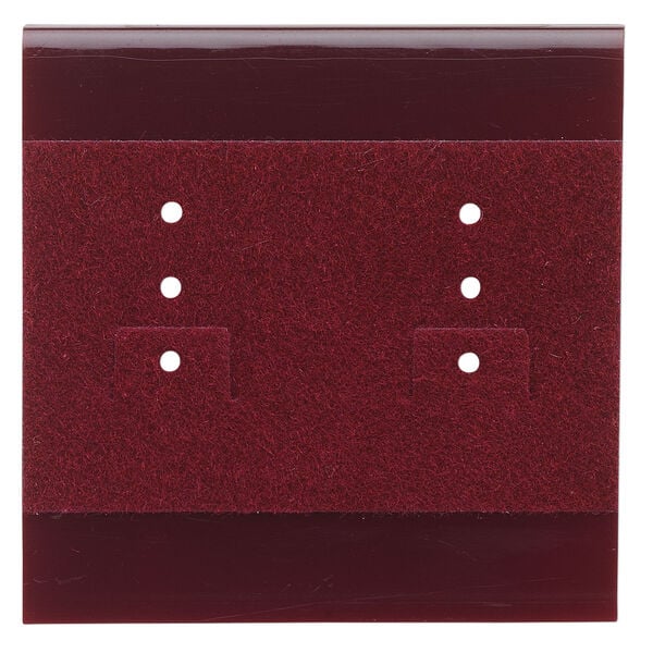 Earring card, plastic and velour, burgundy, 2x2 inch square. Sold per pkg of 100. image number 0