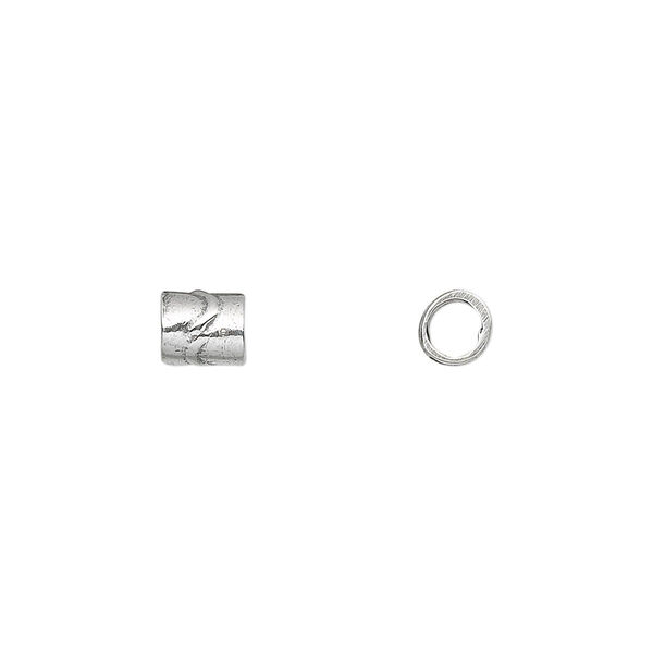 Bead, JBB Findings, sterling silver, 6x4.5mm tube with wave design. Sold per pkg of 6. image number 0