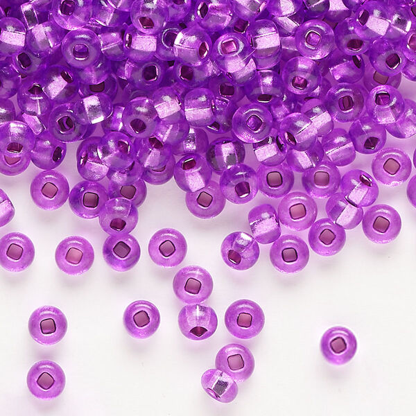 Seed bead, Preciosa Ornela Czech glass, pkg/500g, #6 rocaille, transparent silver-lined dark purple, (18228). image number 0