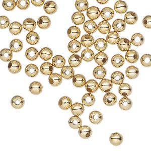 Bead, gold-finished steel, 4mm round. Sold per pkg of 100.