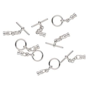 Clasp, toggle, silver-finished brass, 12mm round. Sold per pkg of 4.