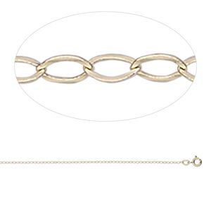 Chain 1pkg1 14Kt gold cable, 1mm oval / springring clasp, Gossamer™ 16 inch