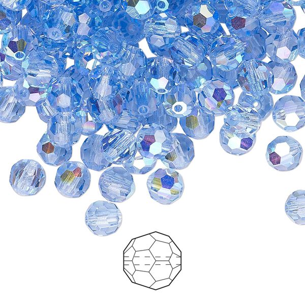 Bead 144pk light sapphire AB, Preciosa Czech crystal 5mm round image number 0