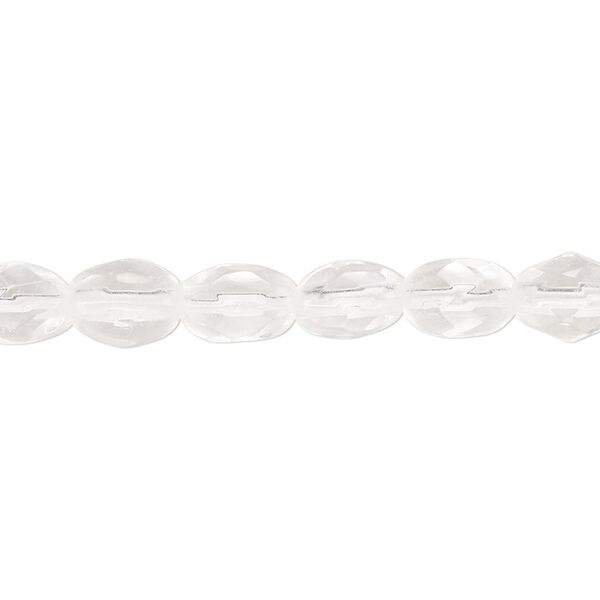 Bead, glass, clear, 8x6mm faceted oval. Sold per pkg of (2) 14-inch strands. image number 0