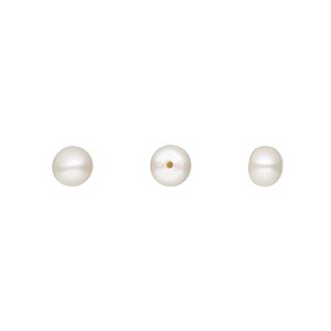 Pearl, White Lotus™, cultured freshwater (bleached), white, 5-5.5mm half-drilled button, B grade, Mohs hardness 2-1/2 to 4. Sold per pair.