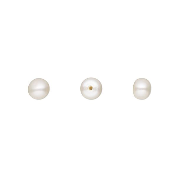 Pearl, White Lotus™, cultured freshwater (bleached), white, 5-5.5mm half-drilled button, B grade, Mohs hardness 2-1/2 to 4. Sold per pair. image number 0
