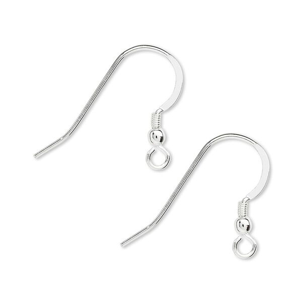 Ear wire fishhook 1pkg1000 sterling silver, 18mm flat / 2.5mm ball / 2mm coil / open loop, 20 gauge 500 pair image number 0