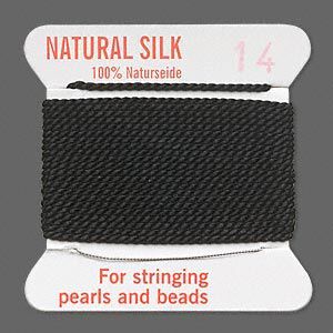 Thread, Griffin, silk, black, size #14. Sold per 2-meter card (approximately 78 inches).