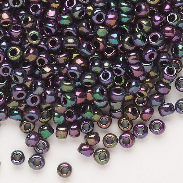 Seed bead, Dyna-Mites™, glass, opaque iris peacock, #6 round. Sold per 40-gram pkg. image number 0