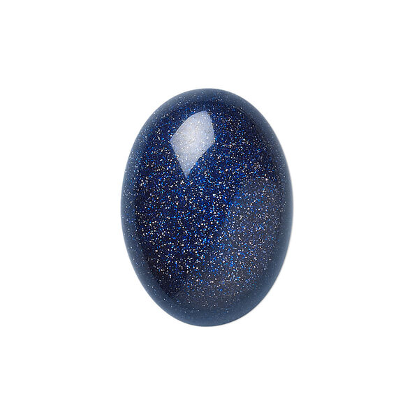 Cabochon, blue goldstone (glass) (man-made), 25x18mm calibrated oval. Sold individually. image number 0