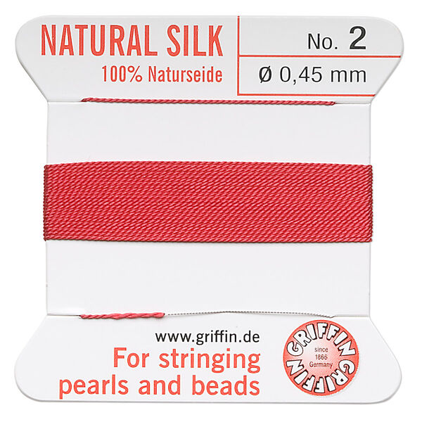 Thread, Griffin, silk, red, size #2. Sold per 2-meter card (approximately 78 inches). image number 0
