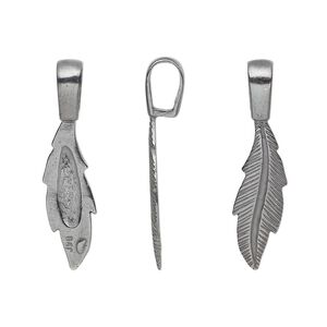 Bail, JBB Findings, glue-on, gunmetal-plated brass, 29x7mm with 20.5x7mm feather flat base. Sold individually.