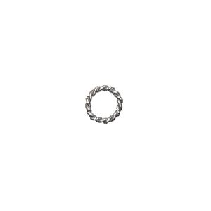 Jump ring, antiqued sterling silver, 8mm twisted and smooth soldered round, 5.4mm inside diameter, 1.5mm thick. Sold per pkg of 6.