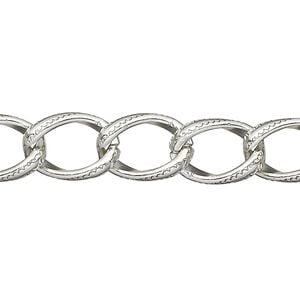 Chain 1pkg1 curb, 8mm textured, aluminum / anodized silver 5 foot unfinished