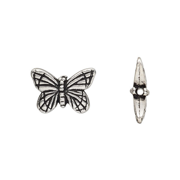 Bead, TierraCast®, antique silver-plated pewter (tin-based alloy), 16x11mm double-sided butterfly. Sold per pkg of 20. image number 0