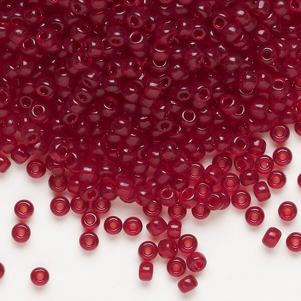 Seed bead, Miyuki, glass, pkg/50g, #8 rocaille, transparent dark ruby (RR-141D). image number 0