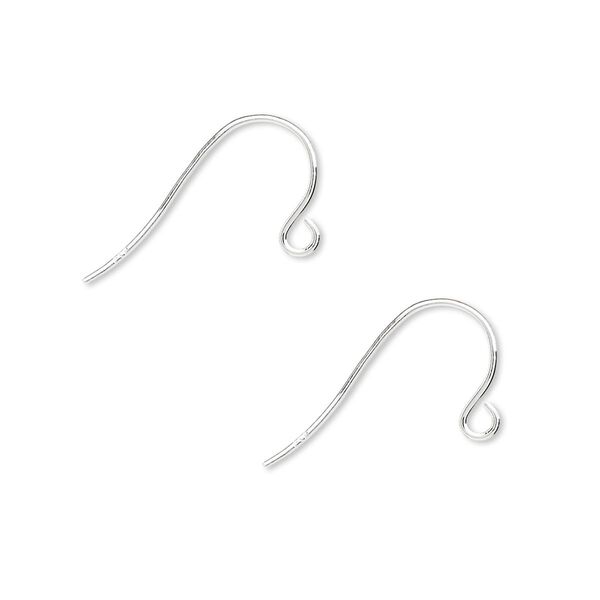 Ear wire, sterling silver, 11mm fishhook with open loop, 21 gauge. Sold per pkg of 10 pairs. image number 0