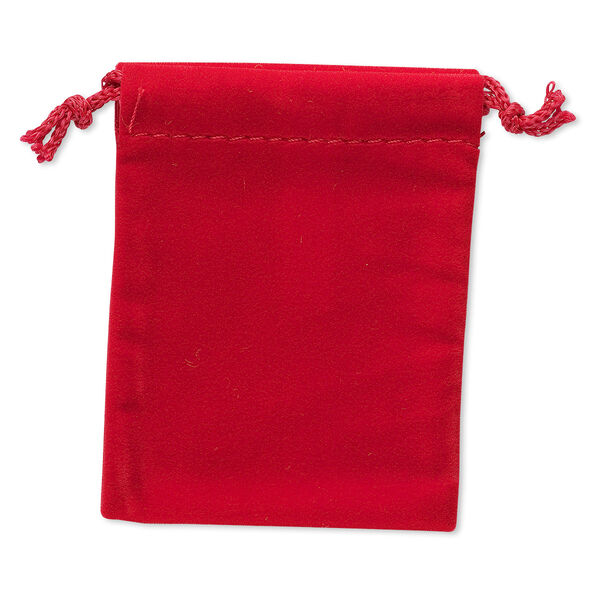 Pouch, velveteen, red, 3-1/2 x 2-3/4 inches with drawstring. Sold per pkg of 12. image number 0