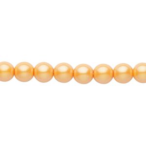 Bead, Czech pearl-coated glass druk, opaque iridescent orange, 6mm round. Sold per 15-1/2" to 16" strand.