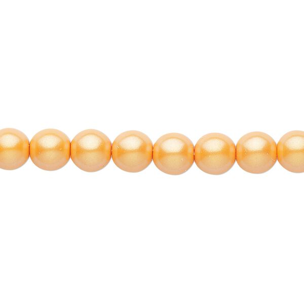 Bead, Czech pearl-coated glass druk, opaque iridescent orange, 6mm round. Sold per 15-1/2" to 16" strand. image number 0