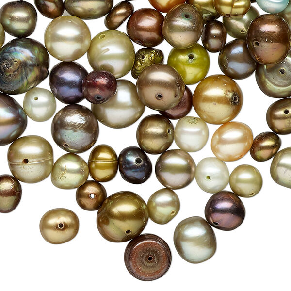 Pearl mix, cultured freshwater (dyed), mixed colors, 4mm-14mmx12mm mixed shapes, Mohs hardness 2-1/2 to 4. Sold per 2-ounce pkg, approximately 170 beads. image number 0
