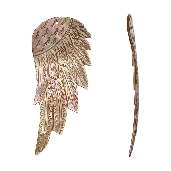 Focal, penguin wing oyster shell (natural), 55x28mm-60x31mm single-sided hand-cut carved wing, Mohs hardness 3-1/2. Sold individually. image number 0