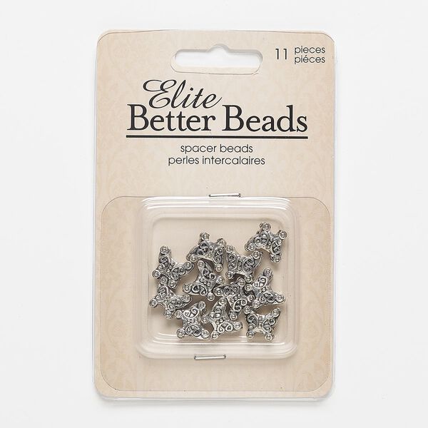 Bead, antiqued silver-finished "pewter" (zinc-based alloy), 11x10mm butterfly, 2mm hole. Sold per pkg of 11. image number 0