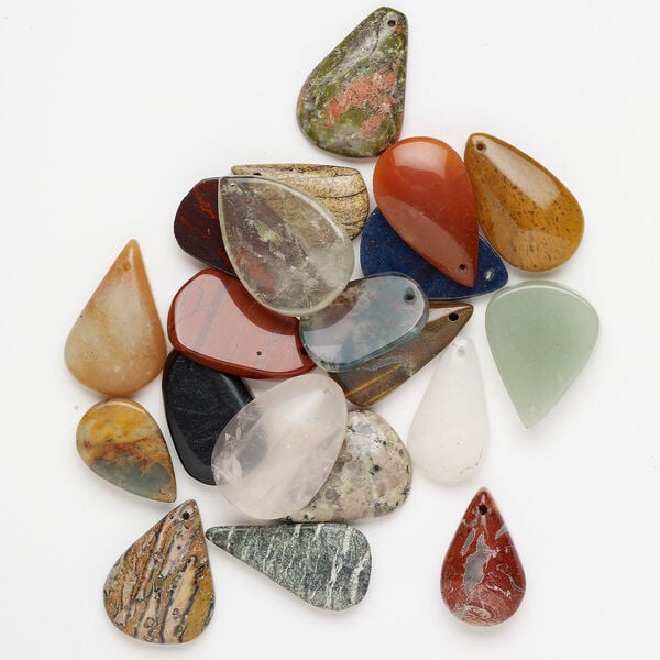 Multi-gemstone 1pkg20, top-drilled puffed / flat teardrop, drop mix 24x14mm-33x20mm image number 0