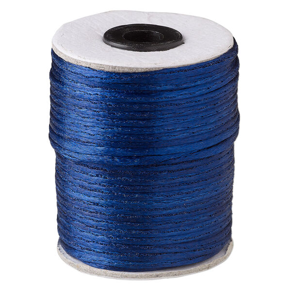 Cord, Satinique™, satin, navy blue, 2mm. Sold per 200-foot spool. image number 0