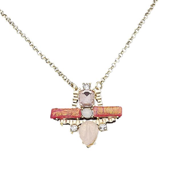 Necklace, glass / resin / gold-coated plastic / gold-finished steel / "pewter" (zinc-based alloy), multicolored, 38x36mm, 16 inches with 2-inch extender chain and lobster claw clasp. Sold individually. image number 0