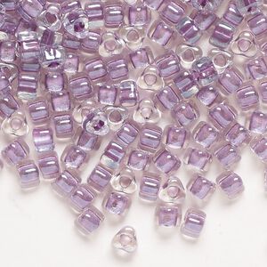 Seed bead, Miyuki, glass, transparent clear color-lined lavender, (TR1114), #5 triangle. Sold per 250-gram pkg.