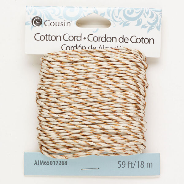 Cord 1pkg1 cotton 1mm twisted, tan / copper 18 meters image number 0