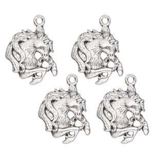 Charm, antique silver-finished "pewter" (zinc-based alloy) , 21x20mm single-sided stallion head. Sold per pkg of 4.