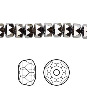 Bead 4pk crystal silver night, Crystal Passions® 8x5mm rondelle 5045