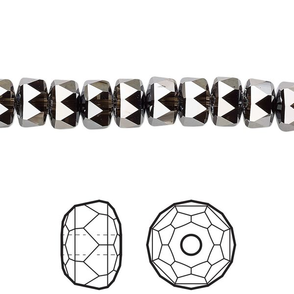 Bead 4pk crystal silver night, Crystal Passions® 8x5mm rondelle 5045 image number 0