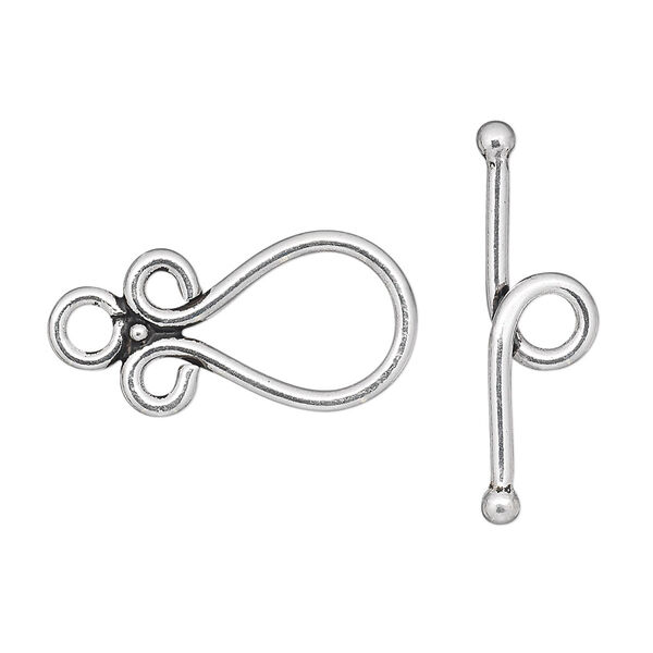 Clasp, toggle, antiqued sterling silver, 19x13.5mm fancy teardrop. Sold individually. image number 0